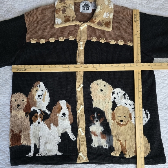 Storybook Knits Dog Motif Heavyweight Knit Cardigan Sweater Bone Buttons 1X - Picture 15 of 16